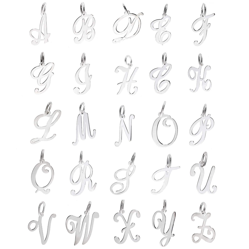 925 Sterling Silver Alphabet Initial Letter Large Script Pendant Charm