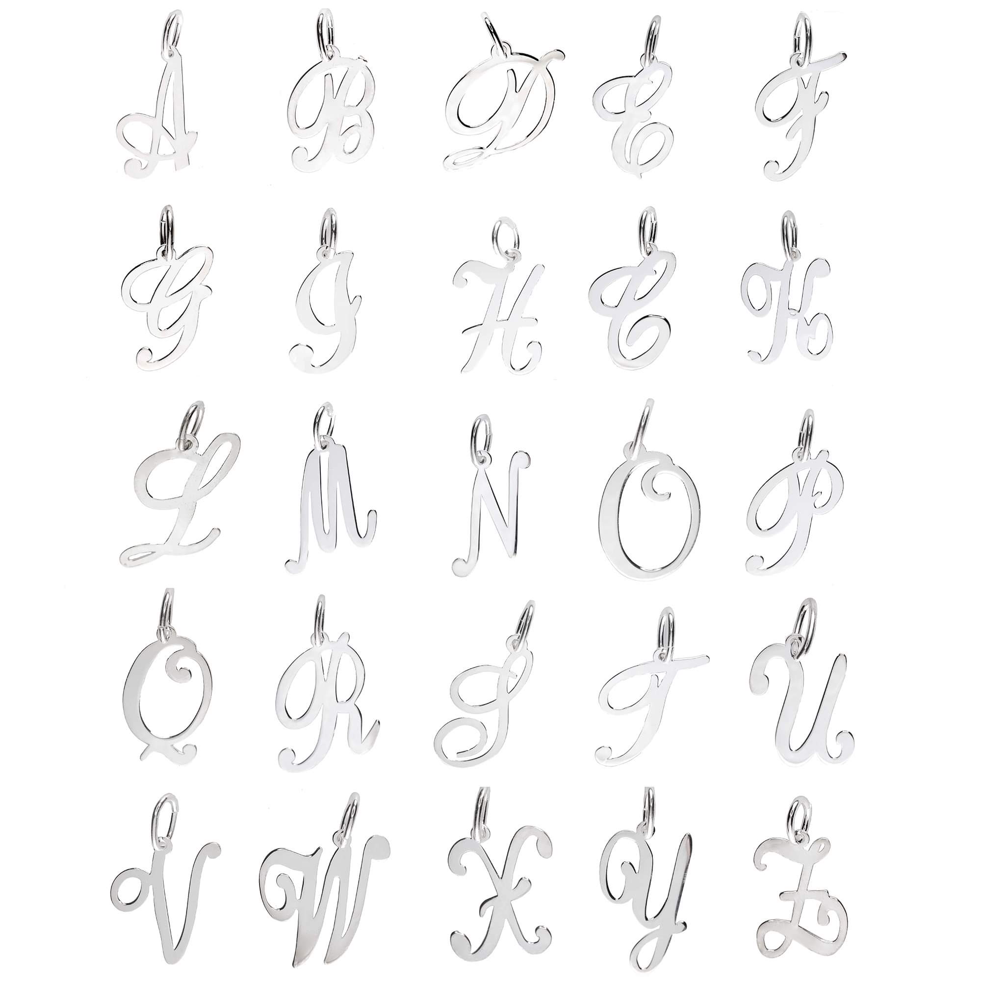 925 Sterling Silver Alphabet Initial Letter Large Script Pendant Charm