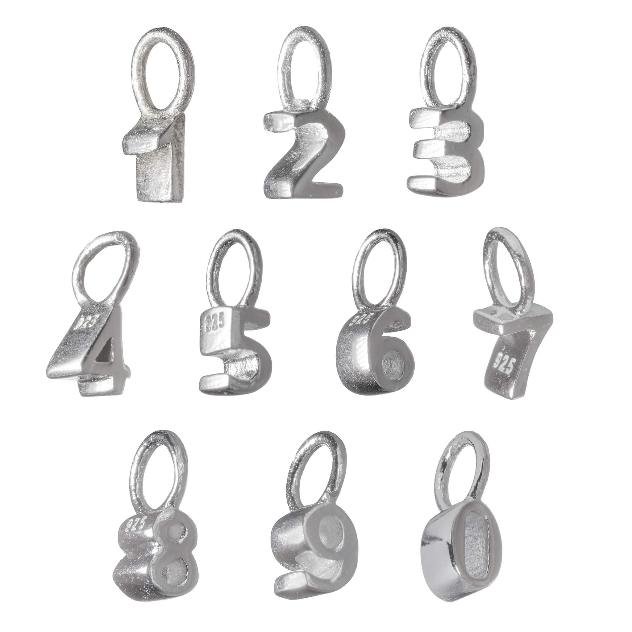 925 Sterling Silver Number Digit Pendant Charm