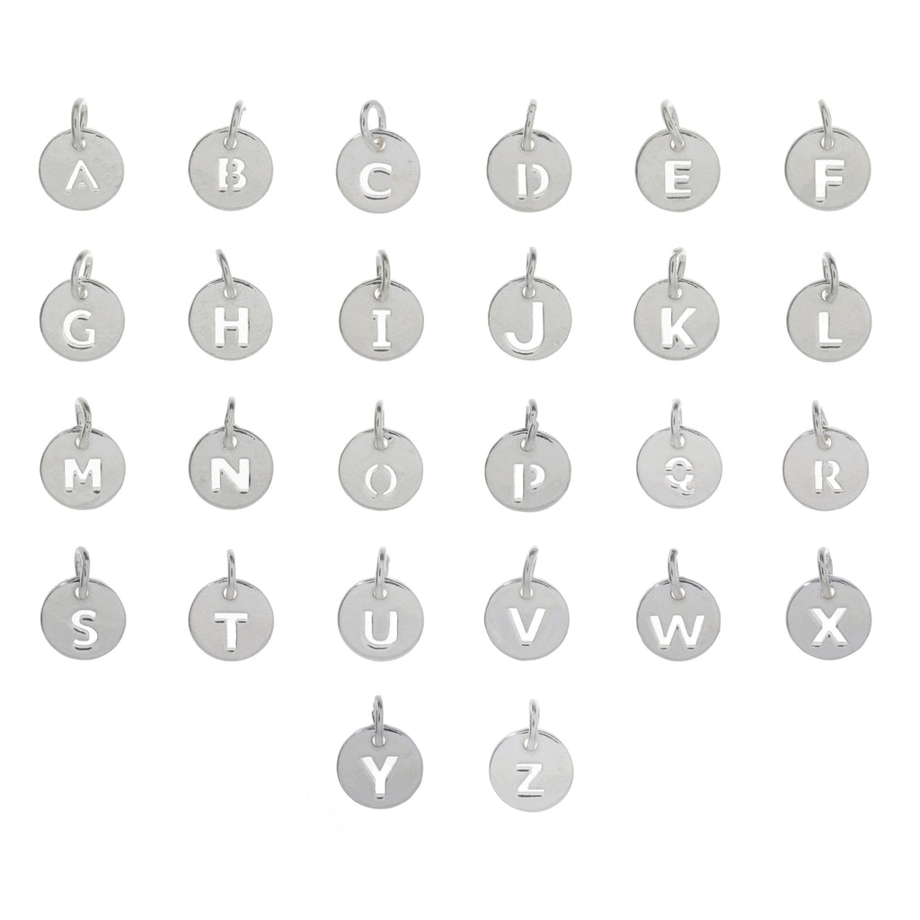 925 Sterling Silver Alphabet Initial Letter Disc Pendant Charm