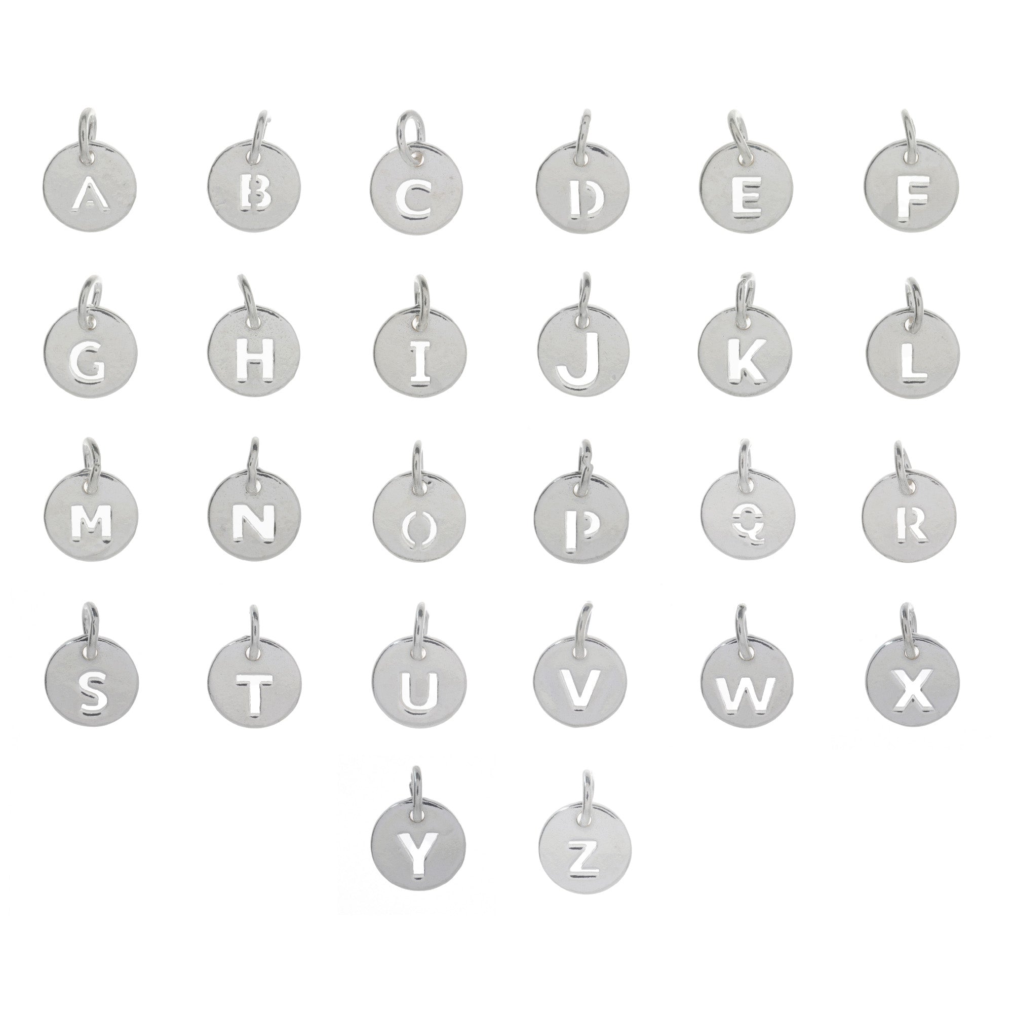 925 Sterling Silver Alphabet Initial Letter Disc Pendant Charm