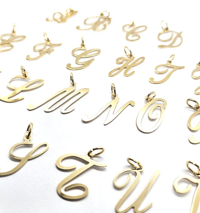 18ct Gold on 925 Sterling Silver Alphabet Initial Letter Large Script Pendant Charm