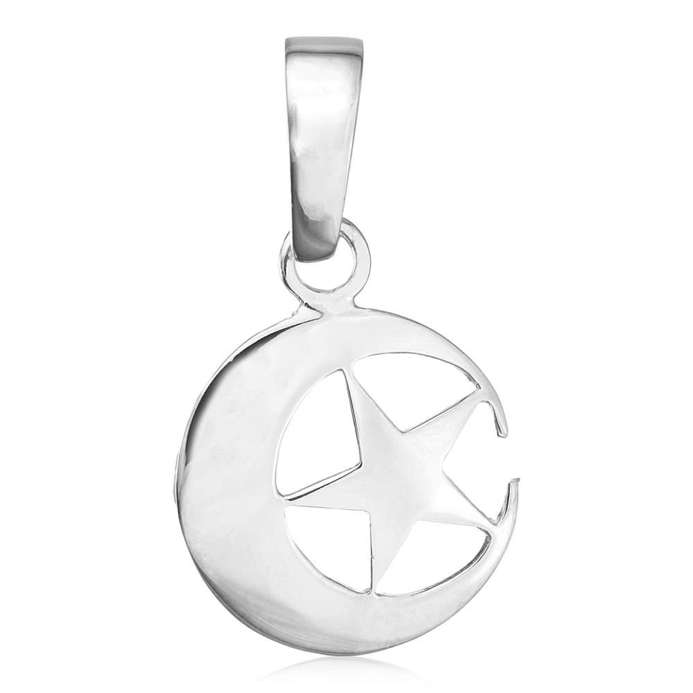 Sterling Silver Religious Islamic Crescent Moon & Star Pendant Charm