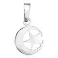Sterling Silver Religious Islamic Crescent Moon & Star Pendant Charm