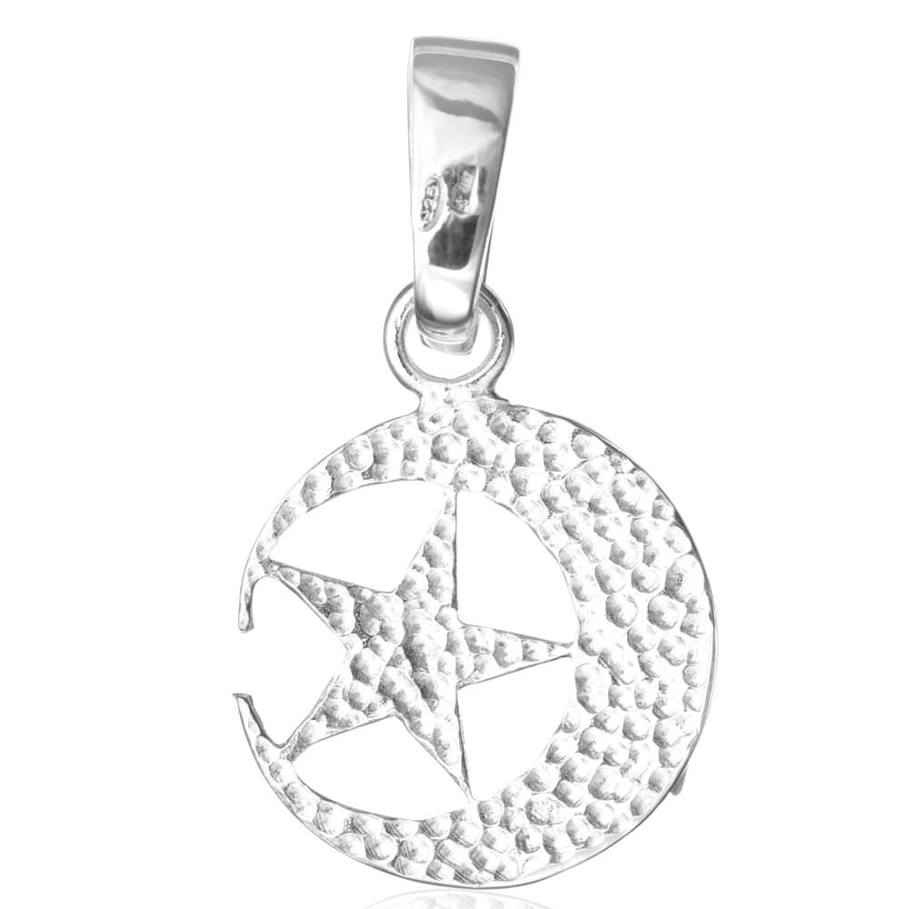 Sterling Silver Religious Islamic Crescent Moon & Star Pendant Charm