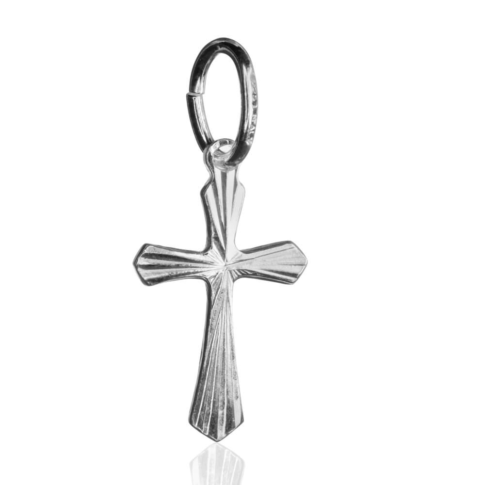 Sterling Silver Religious Diamond Cut Cross Pendant Charm