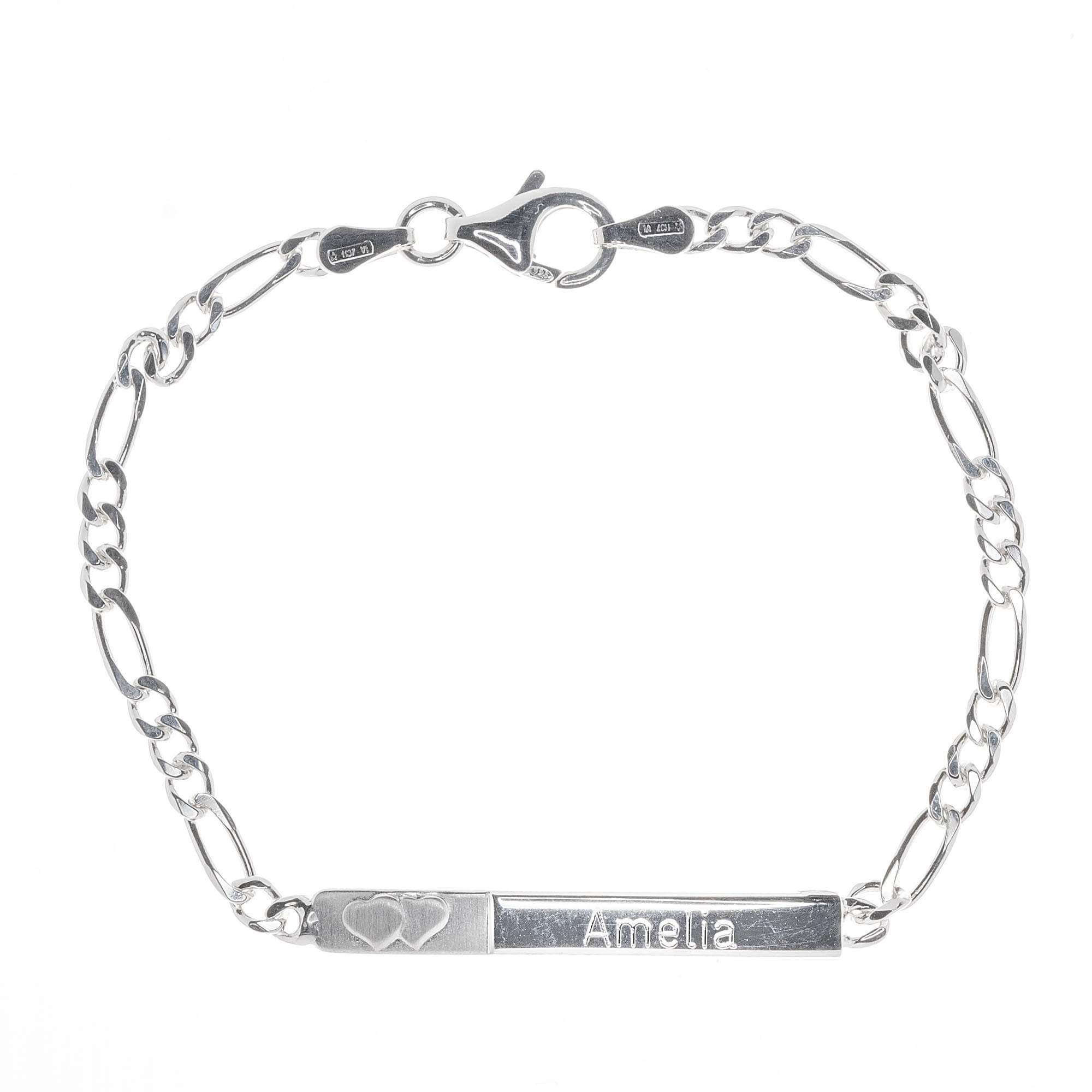 Sterling Silver Baby Personalised ID Bracelet - Double Heart