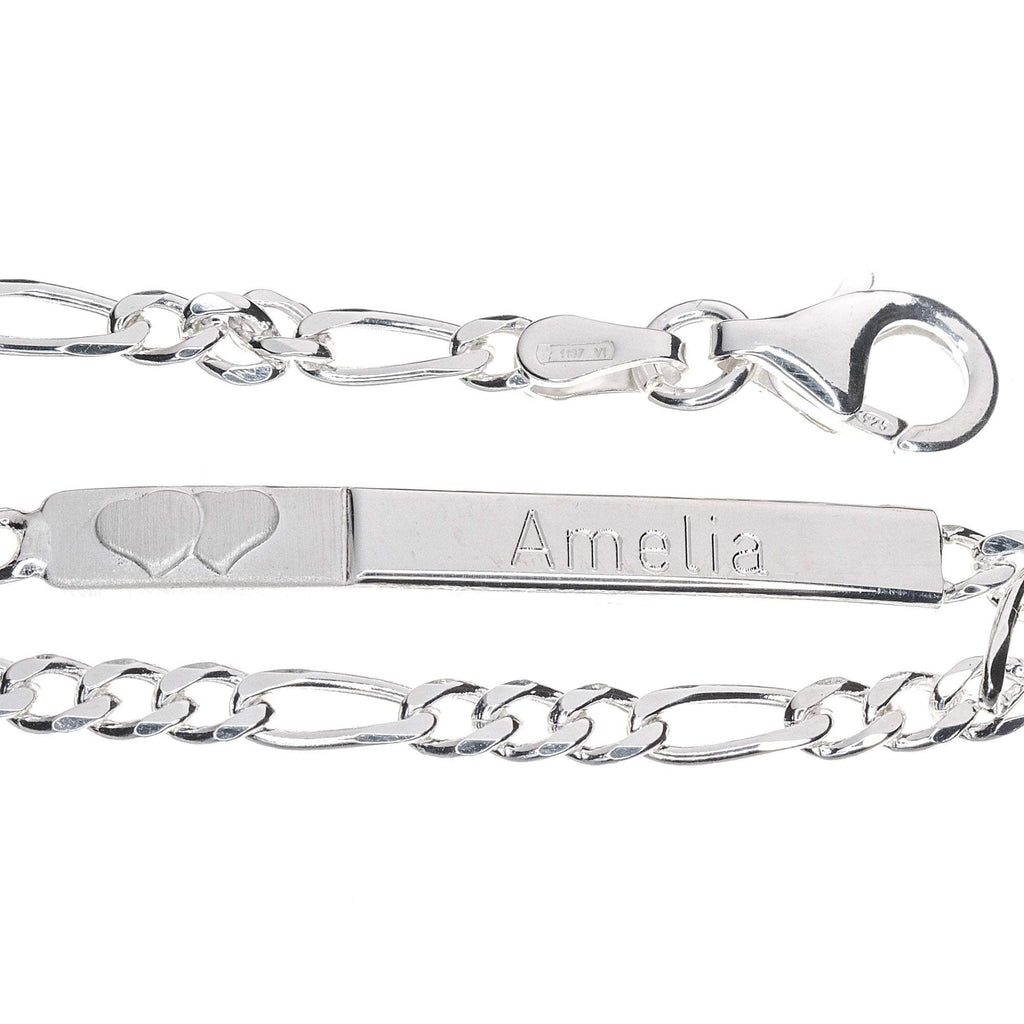 Sterling Silver Baby Personalised ID Bracelet - Double Heart