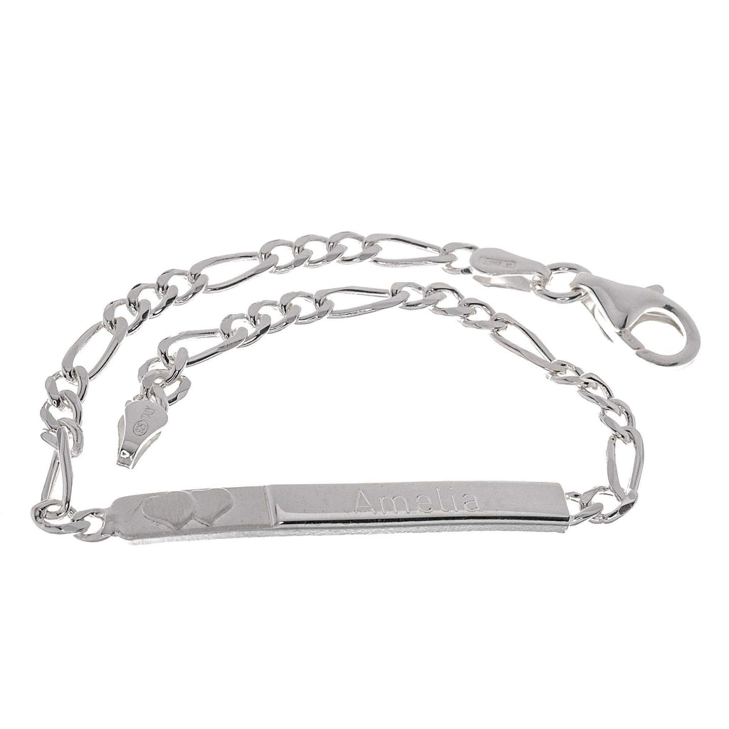 Sterling Silver Baby Personalised ID Bracelet - Double Heart