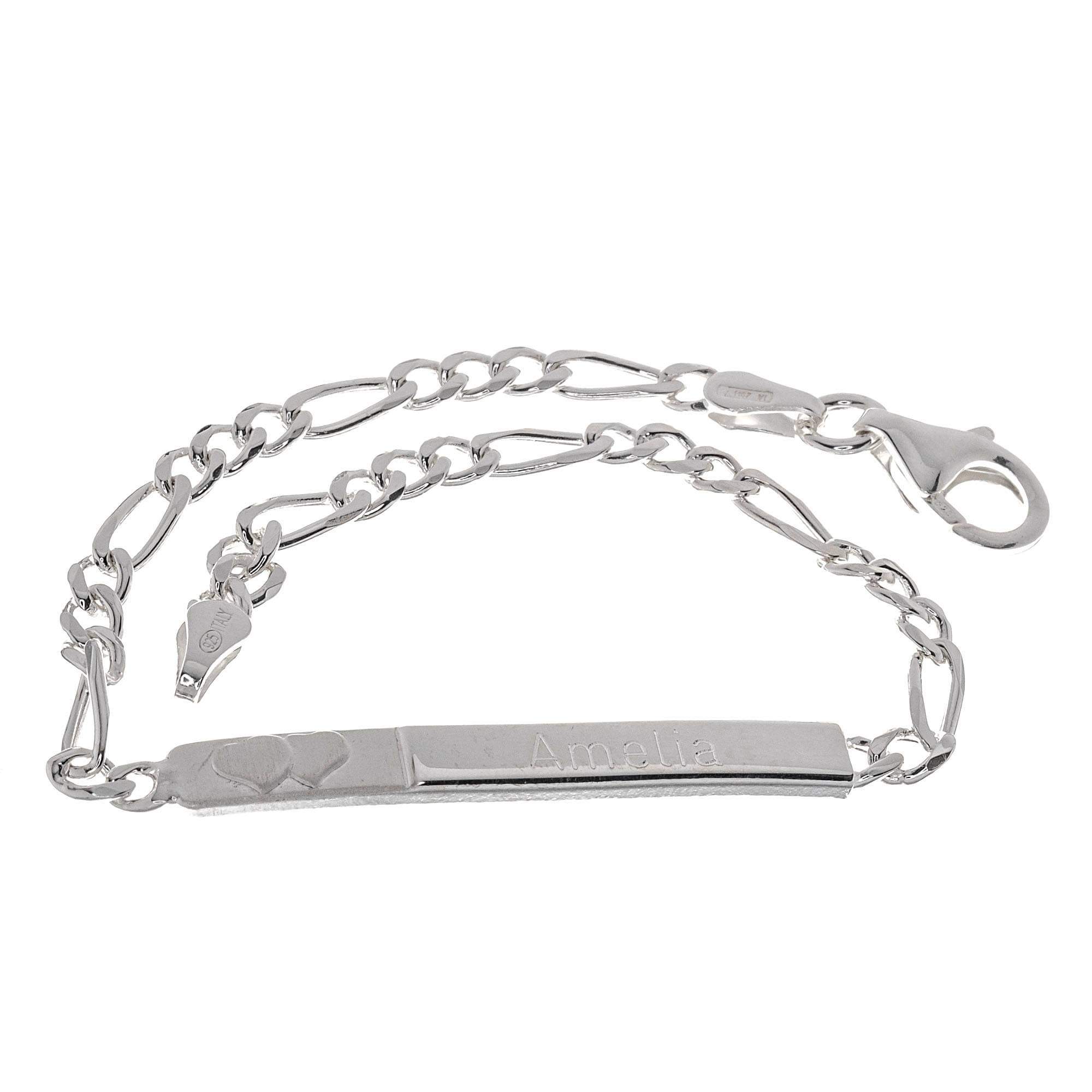 Sterling Silver Baby Personalised ID Bracelet - Double Heart