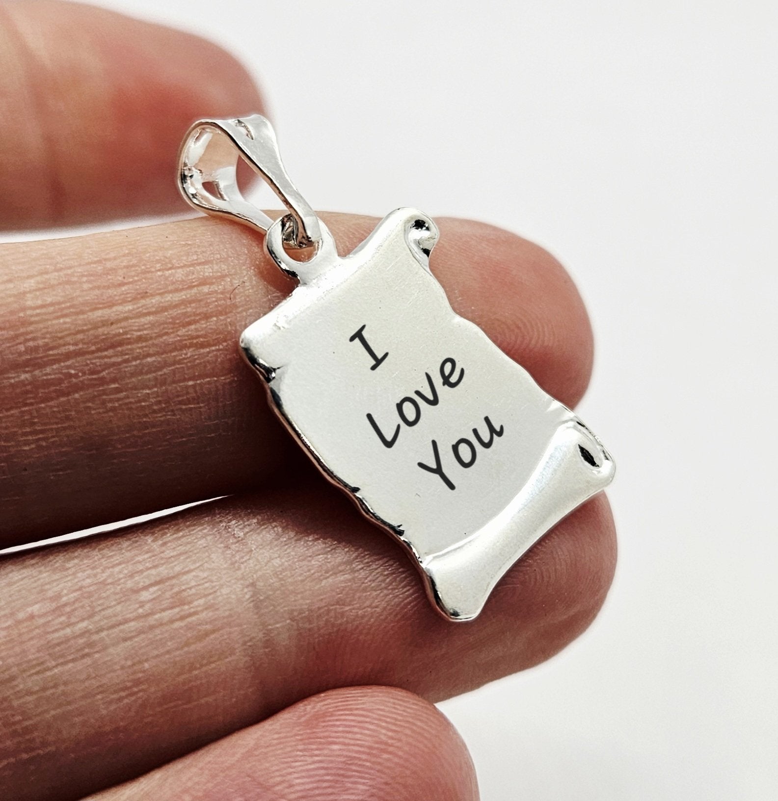 Sterling Silver Personalised Medium 3D Scroll Parchment Pendant Charm