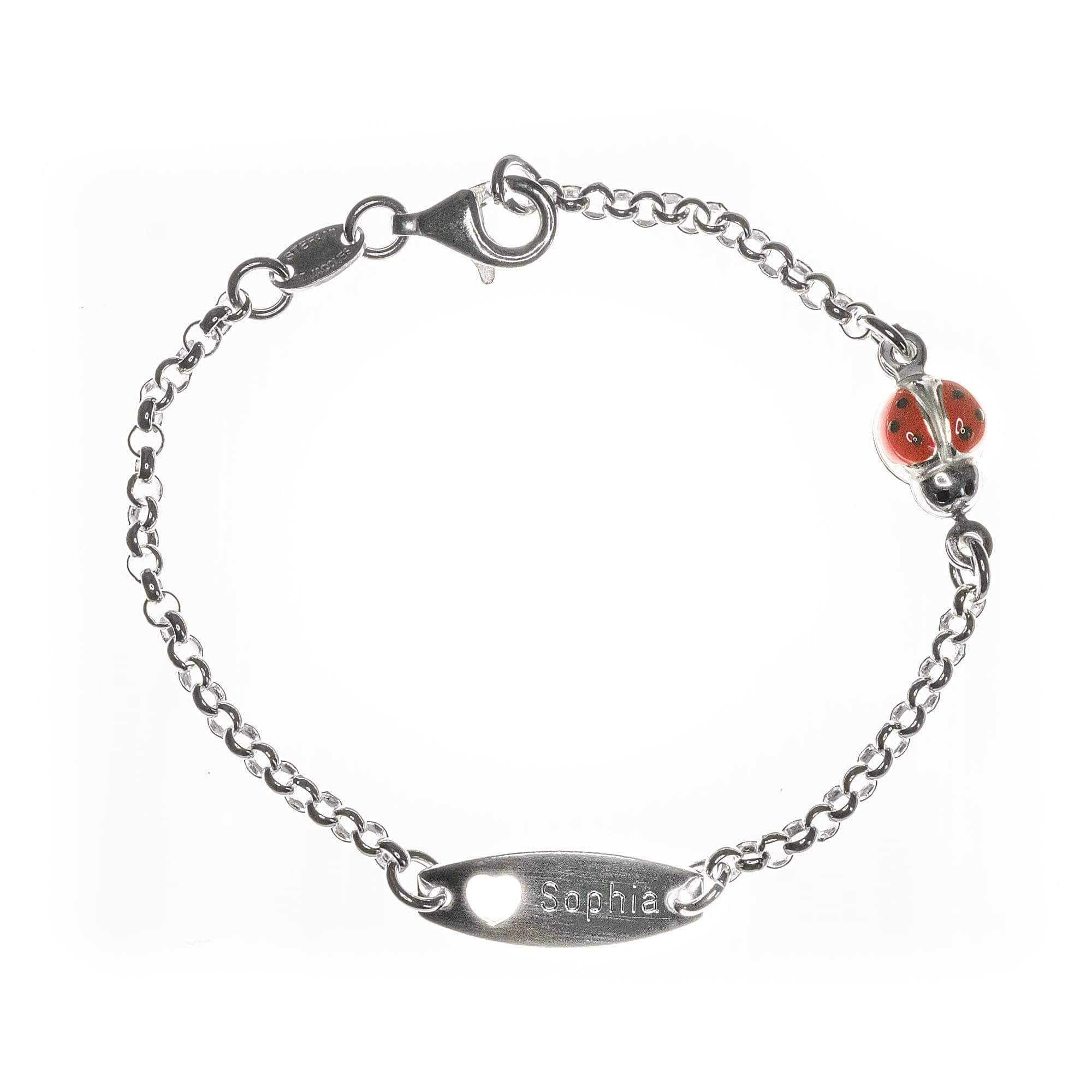 Sterling Silver Baby Personalised ID Bracelet - Ladybird