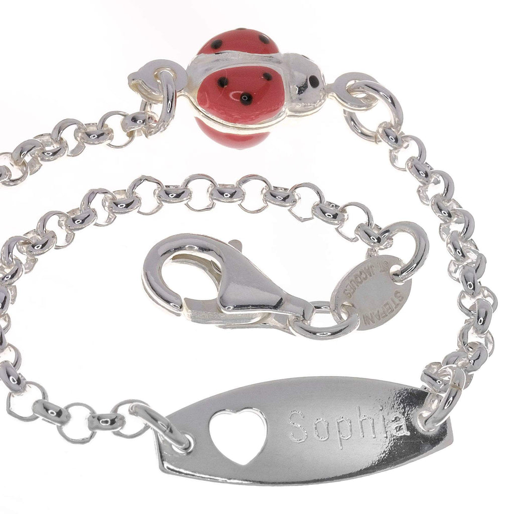 Sterling Silver Baby Personalised ID Bracelet - Ladybird