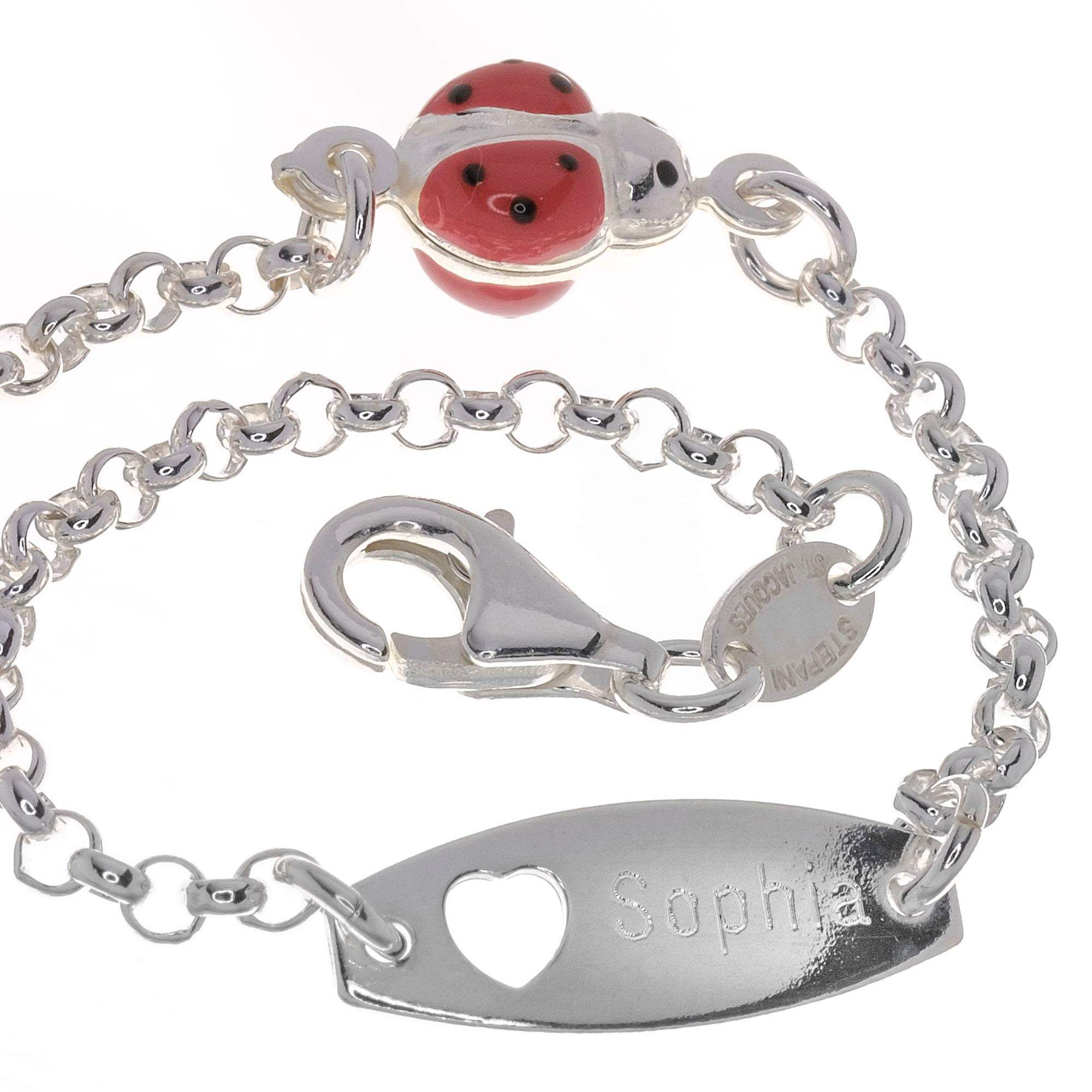 Sterling Silver Baby Personalised ID Bracelet - Ladybird