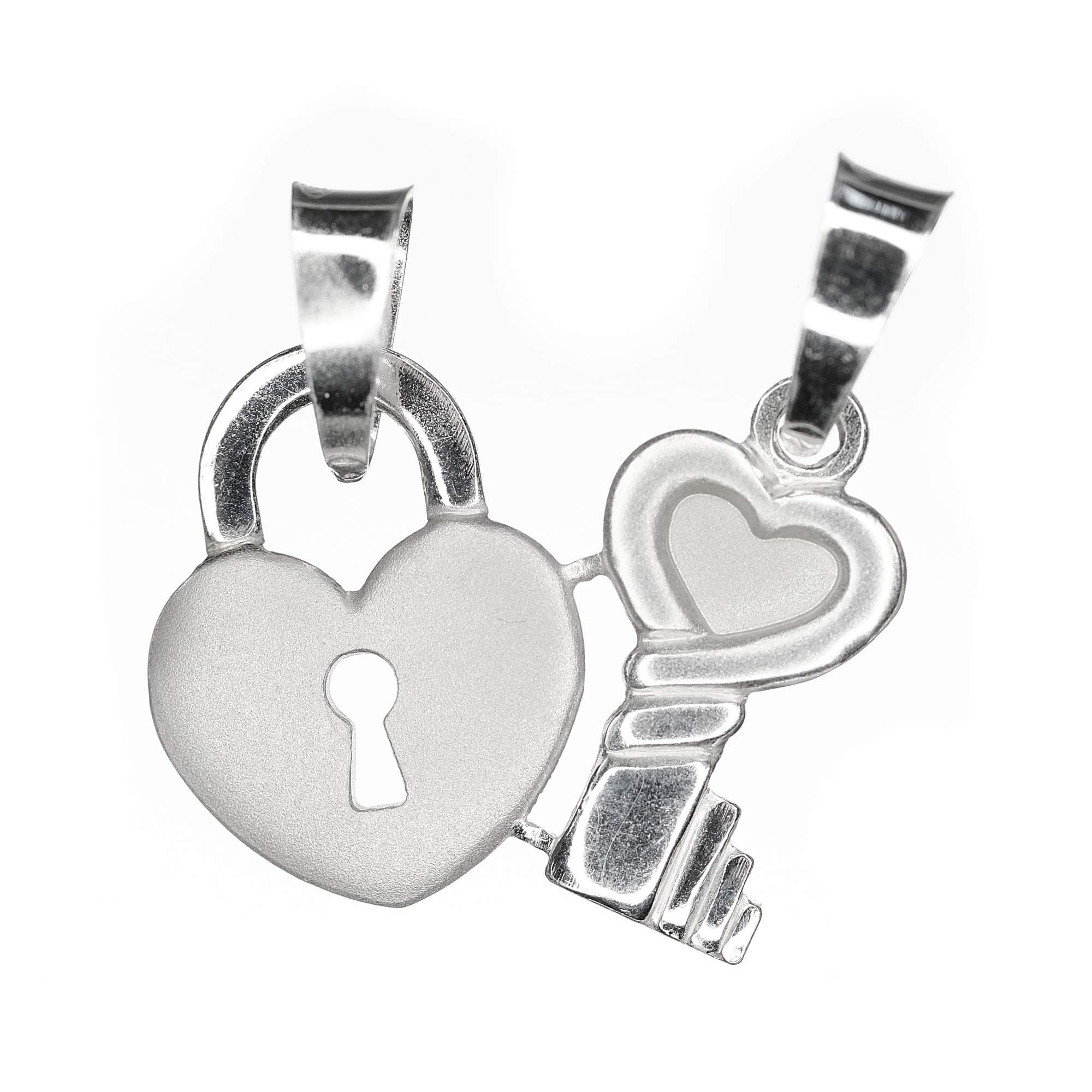 Sterling Silver Love Heart Padlock & Key Pendant Charm