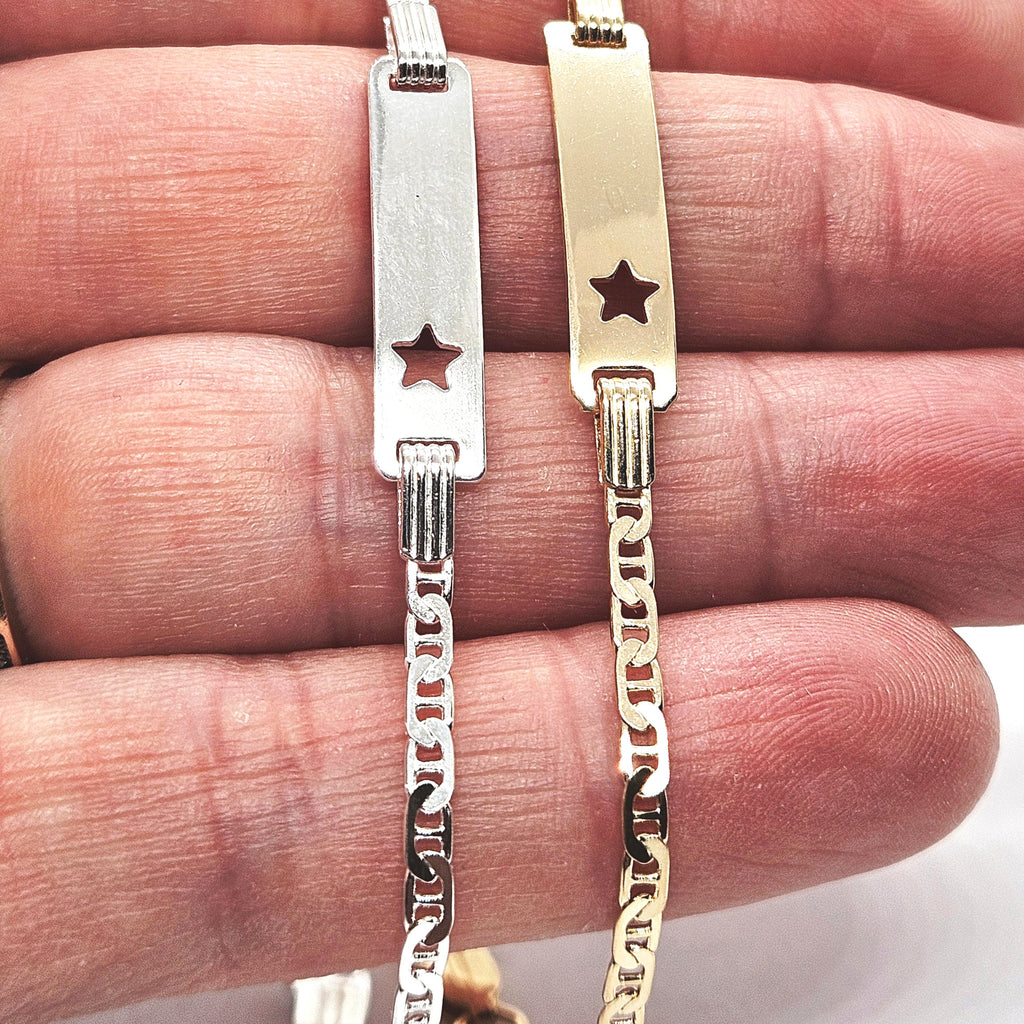 Sterling Silver Baby Personalised ID Star Mariner Bracelet - 2mm
