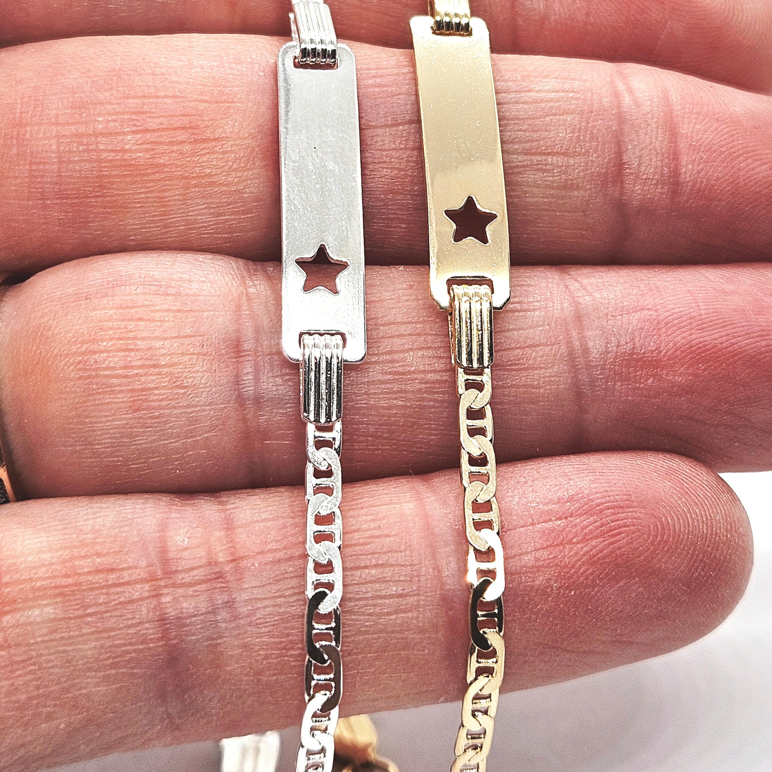 Sterling Silver Baby Personalised ID Star Mariner Bracelet - 2mm