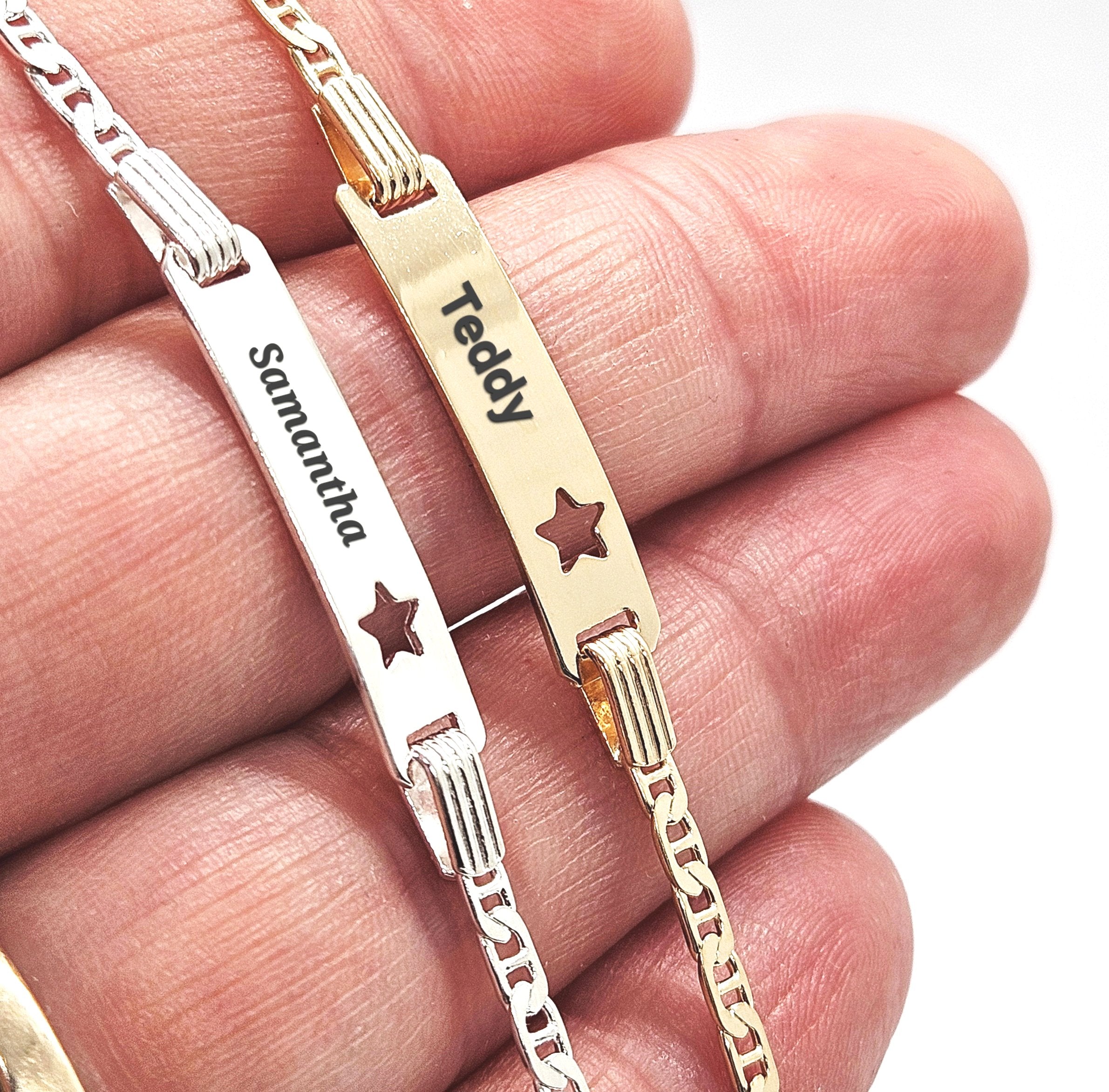 Sterling Silver Baby Personalised ID Star Mariner Bracelet - 2mm