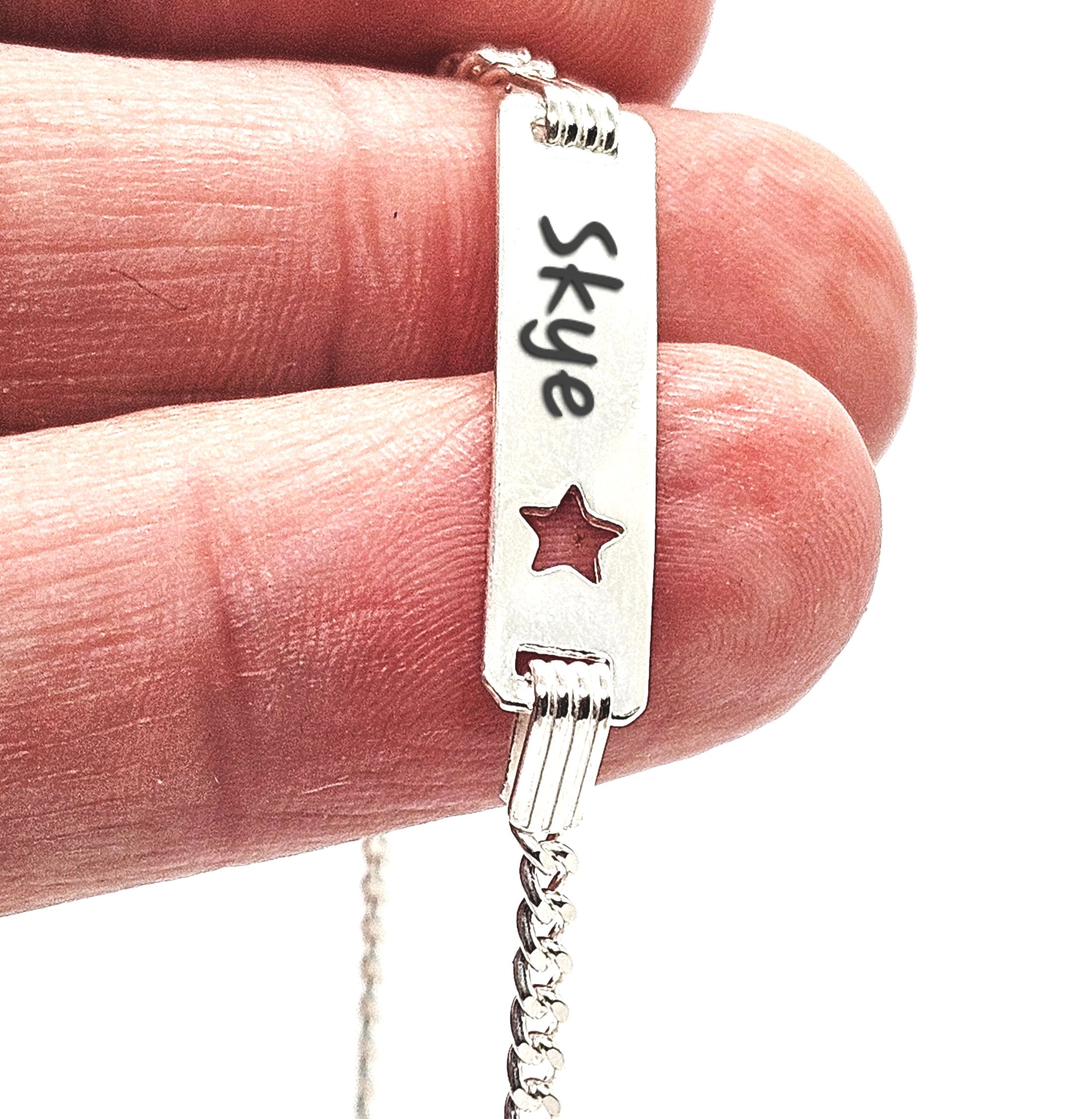 Sterling Silver Baby Personalised ID Star Curb Bracelet - 2mm