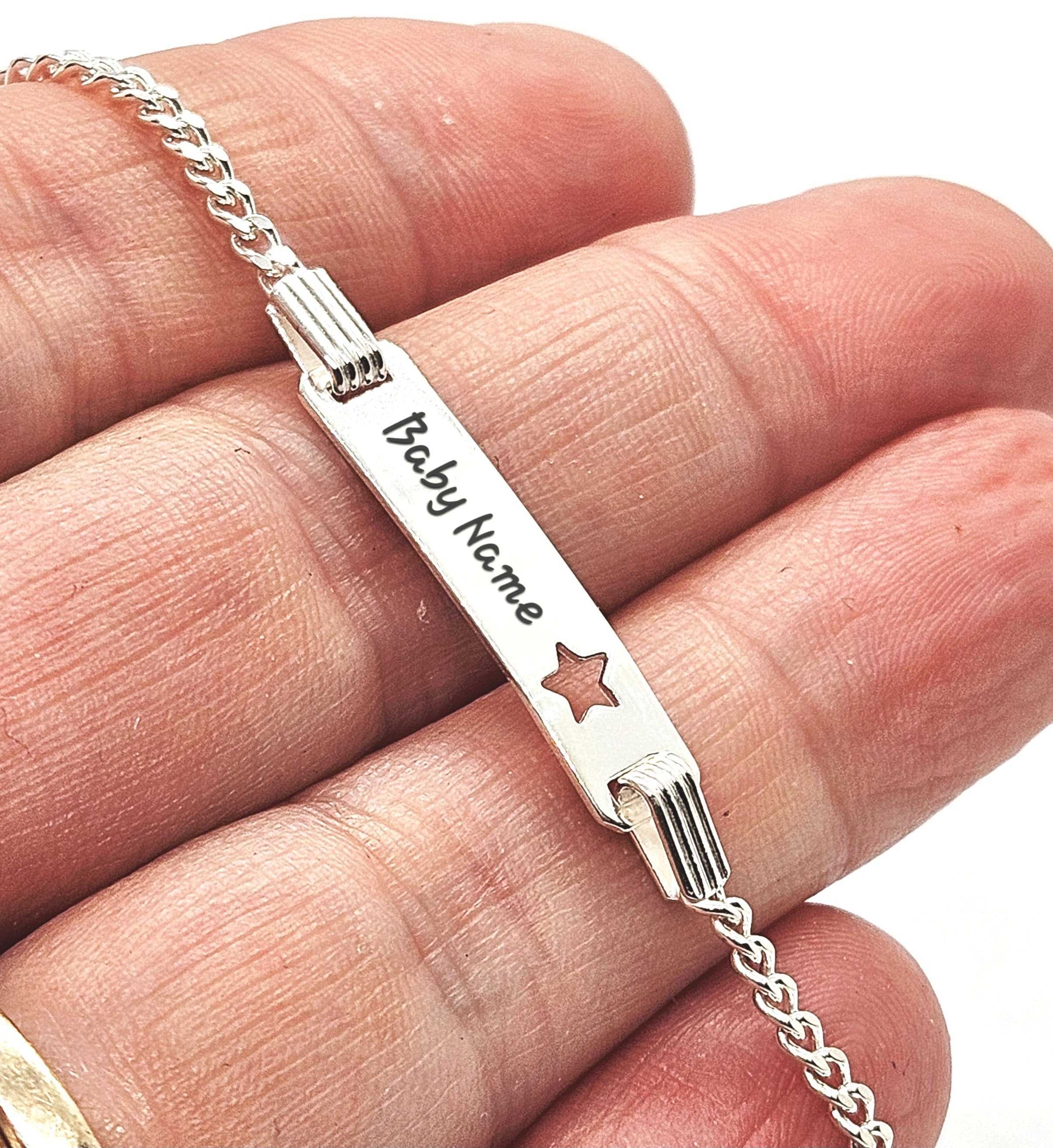 Sterling Silver Baby Personalised ID Star Curb Bracelet - 2mm