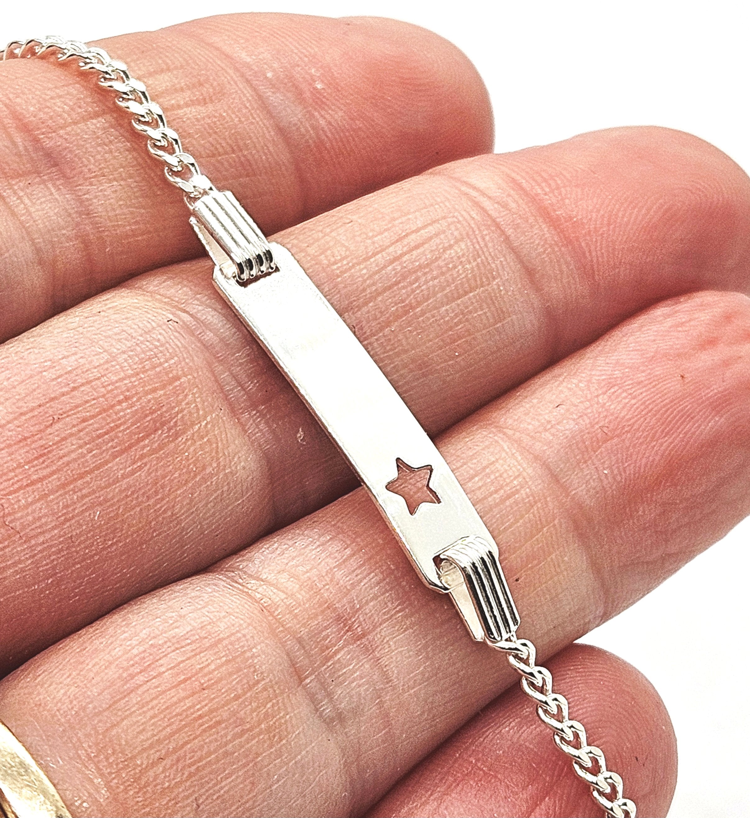 Sterling Silver Baby Personalised ID Star Curb Bracelet - 2mm