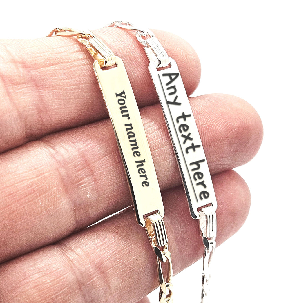 Sterling Silver Ladies Personalised ID Figaro Bracelet - 4mm