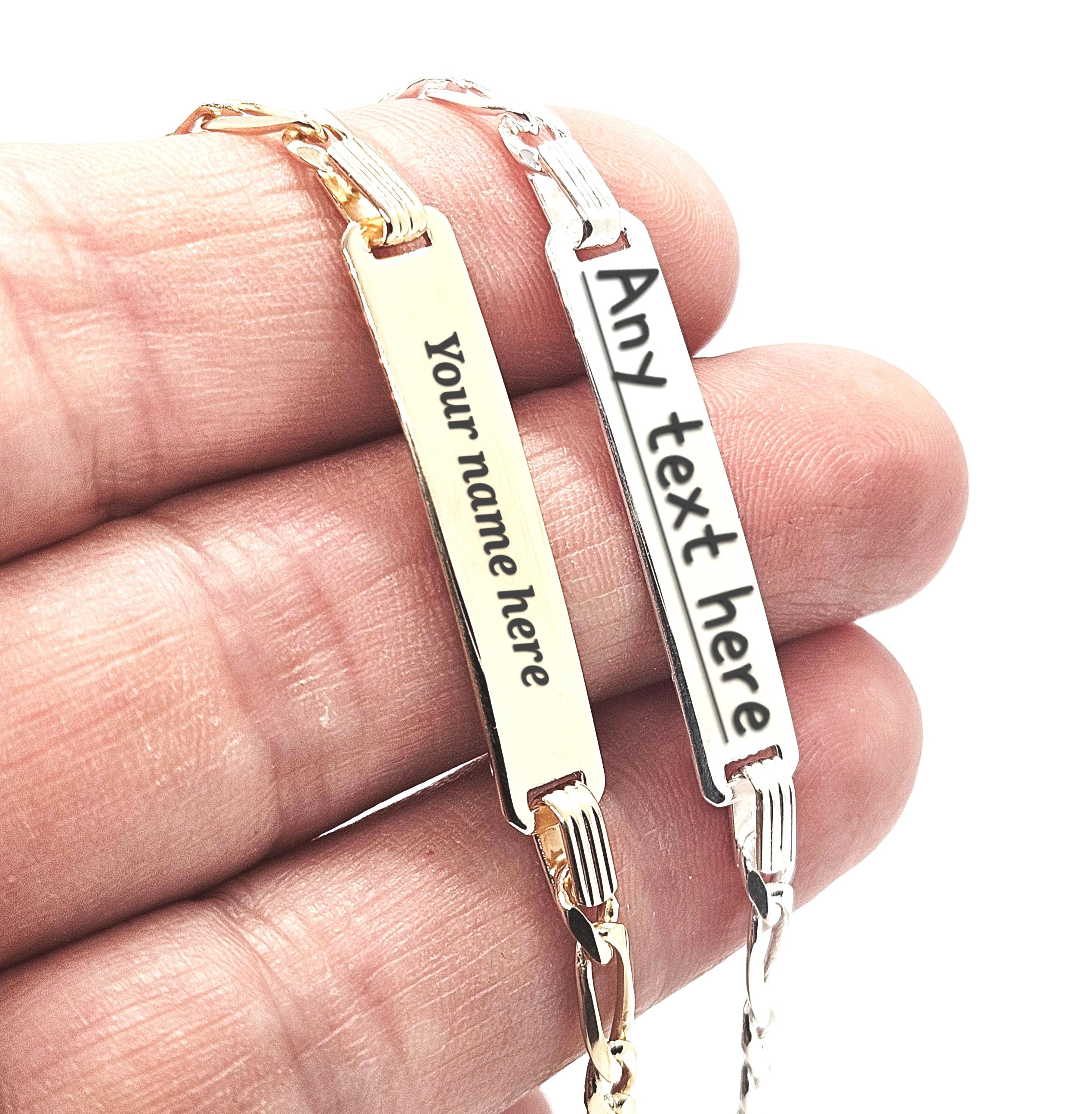Sterling Silver Ladies Personalised ID Figaro Bracelet - 4mm