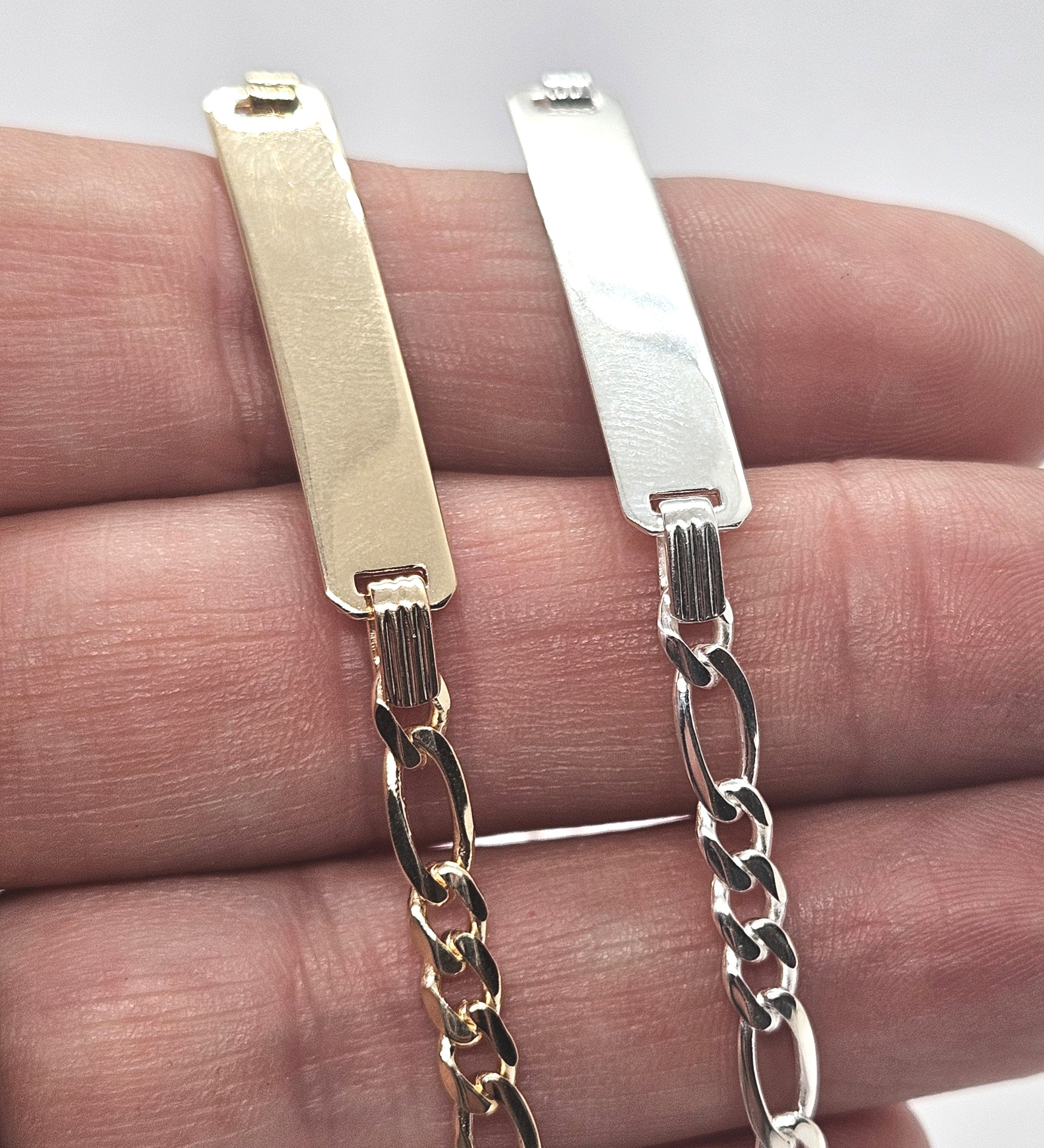 Sterling Silver Ladies Personalised ID Figaro Bracelet - 4mm