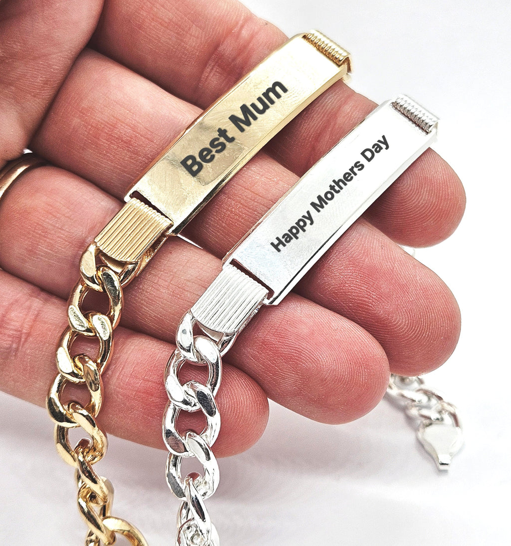 Sterling Silver Unisex Personalised Chunky ID Curb Bracelet - 8mm