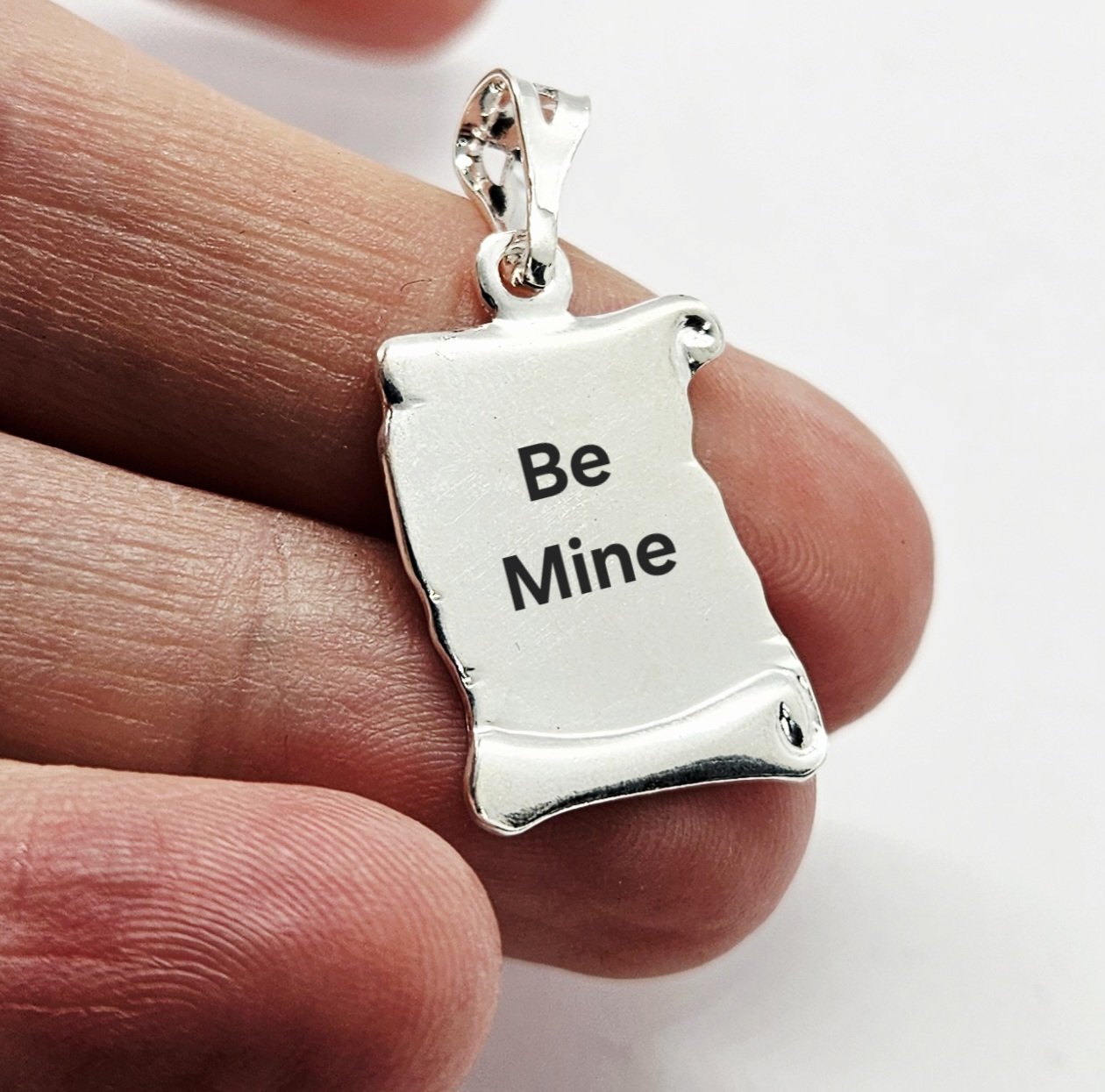 Sterling Silver Personalised Medium 3D Scroll Parchment Pendant Charm