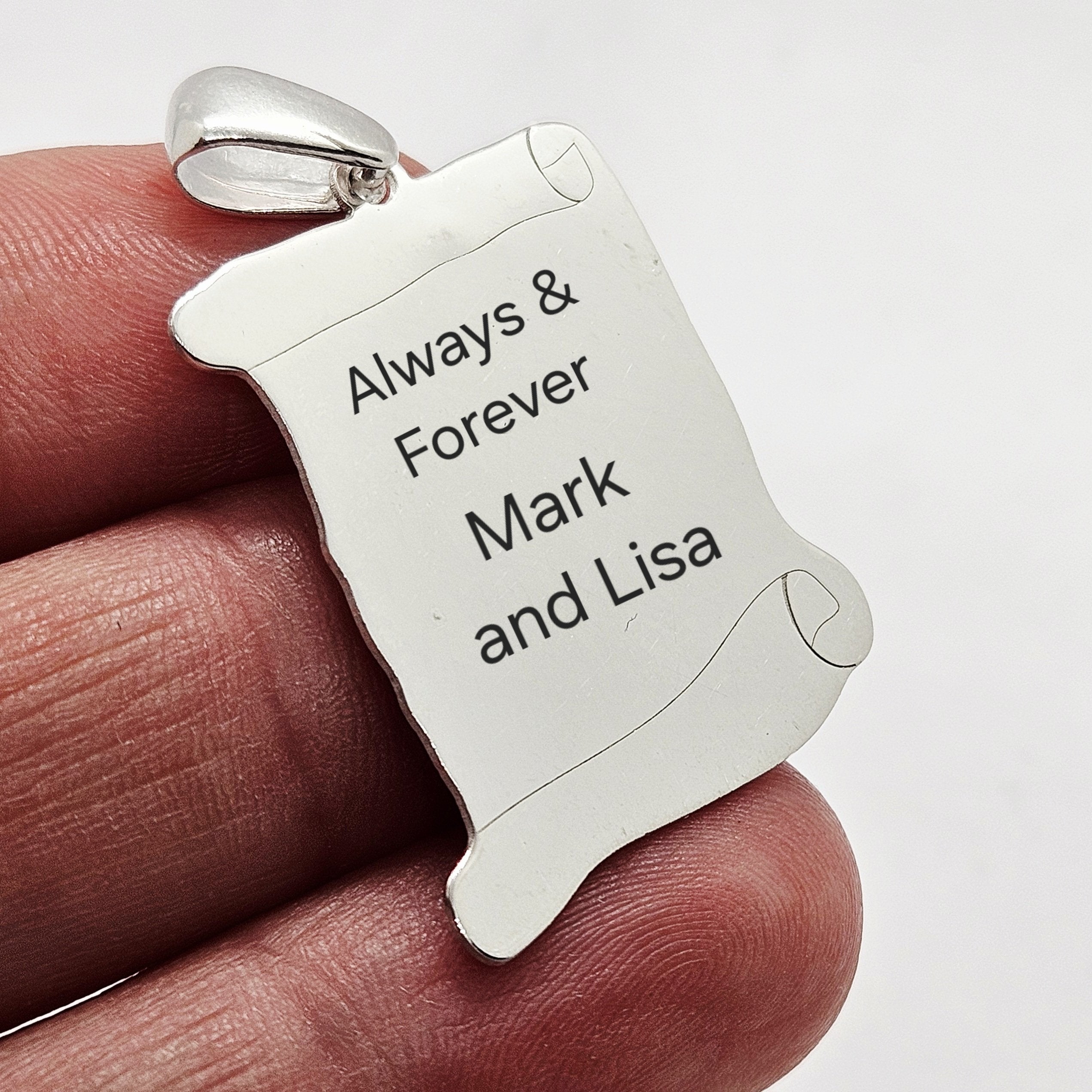 Sterling Silver Personalised Large 2D Scroll Parchment Pendant Charm