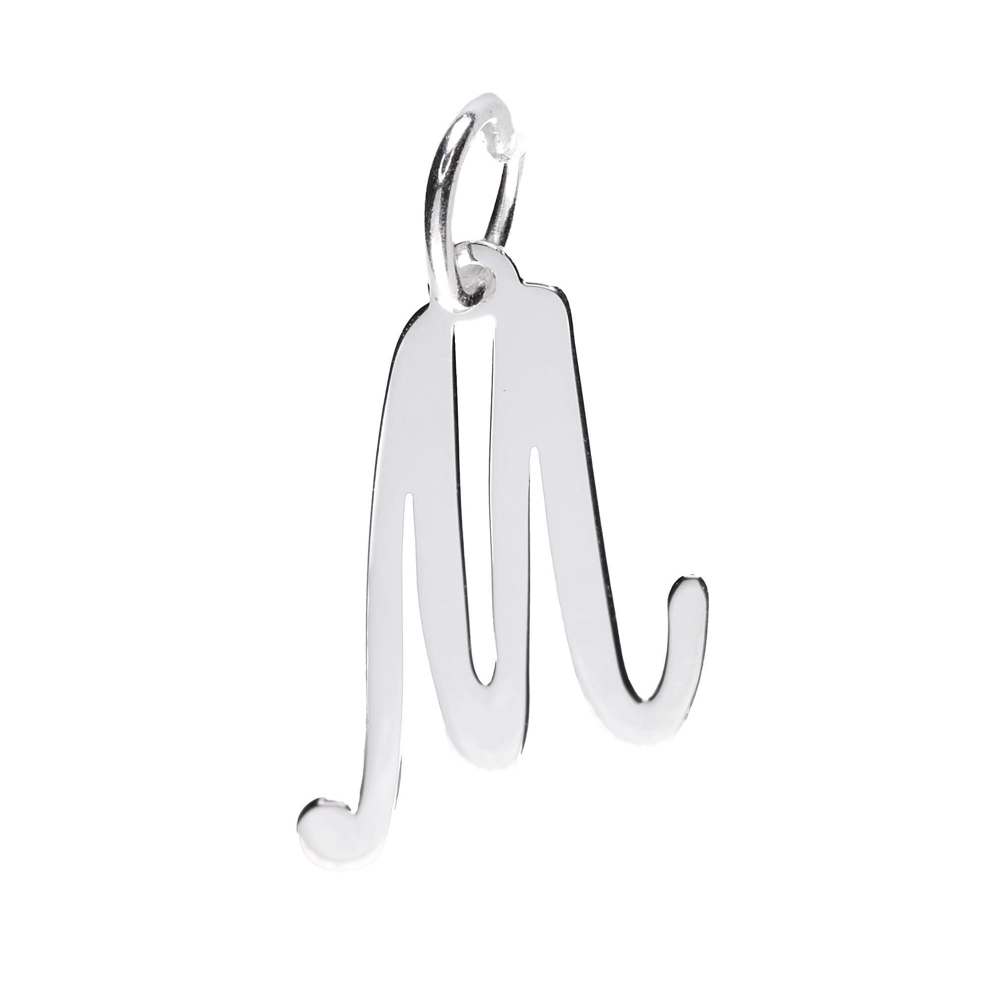 925 Sterling Silver Alphabet Initial Letter Large Script Pendant Charm