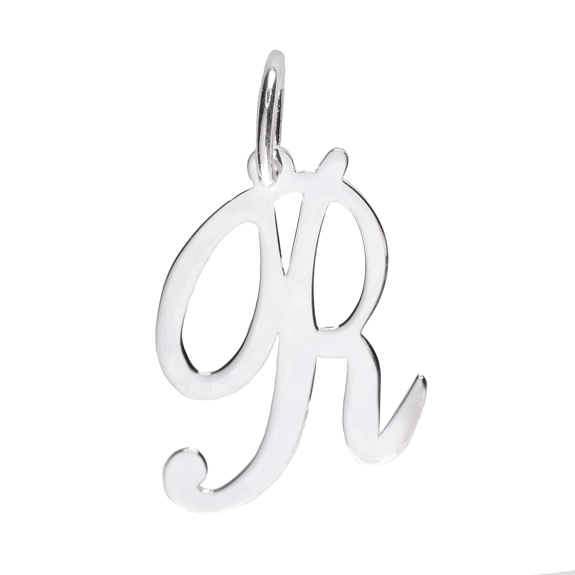 925 Sterling Silver Alphabet Initial Letter Large Script Pendant Charm