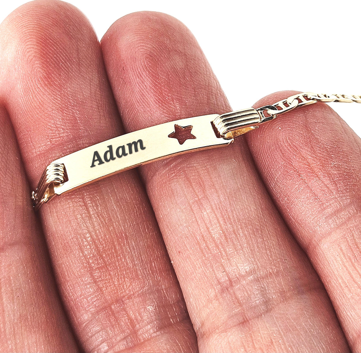 Sterling Silver Baby Personalised ID Star Mariner Bracelet - 2mm
