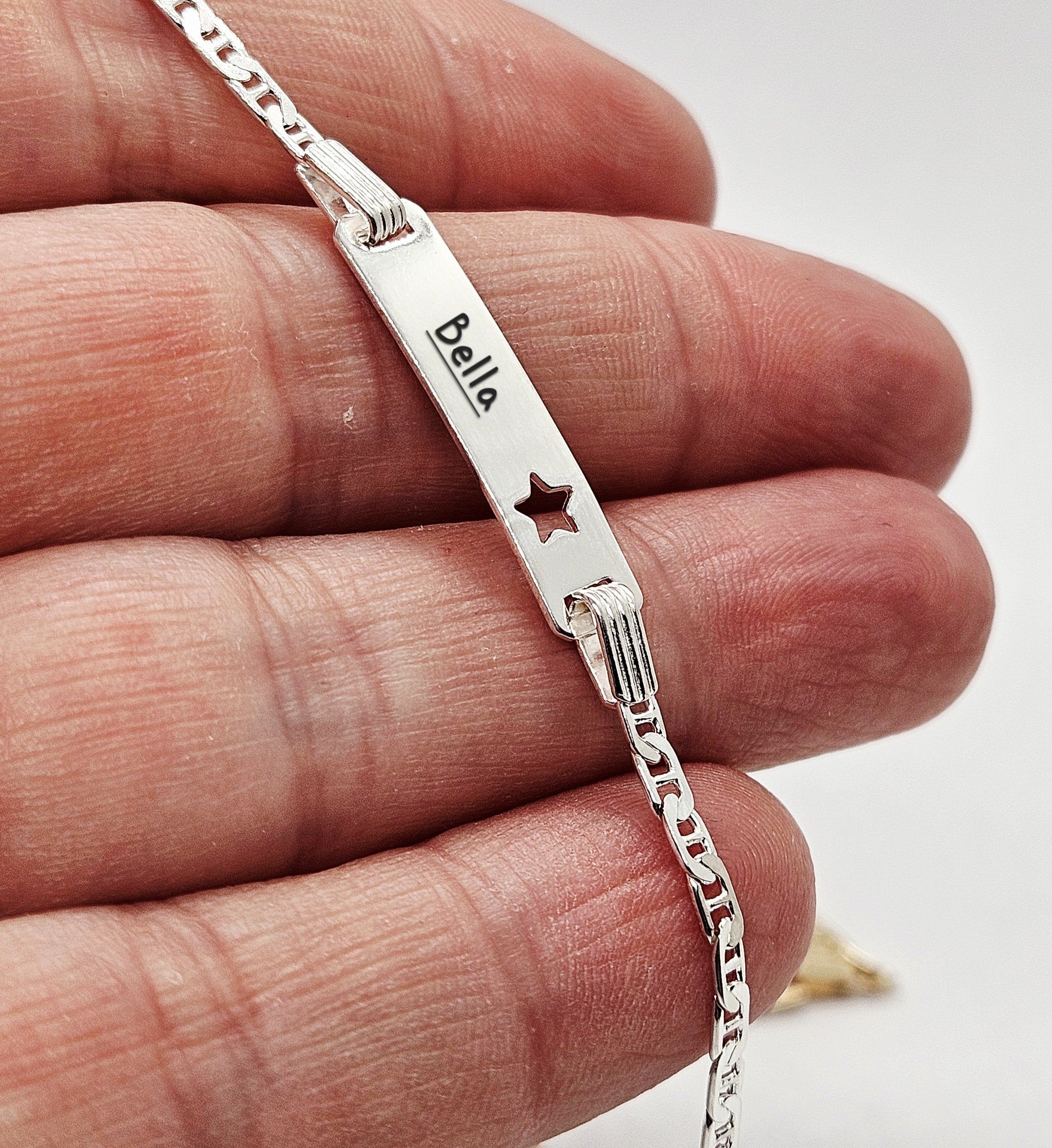 Sterling Silver Baby Personalised ID Star Mariner Bracelet - 2mm