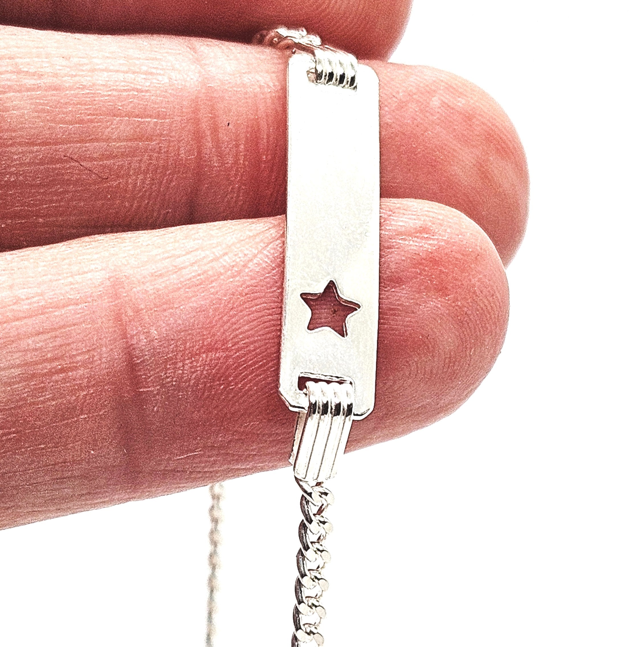 Sterling Silver Baby Personalised ID Star Curb Bracelet - 2mm