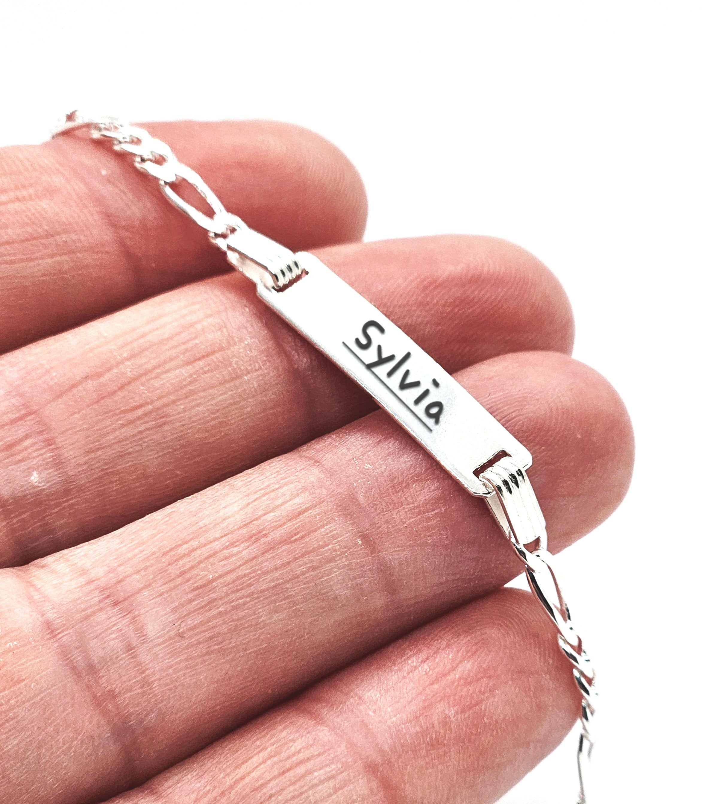 Sterling Silver Ladies Personalised ID Figaro Bracelet - 3mm