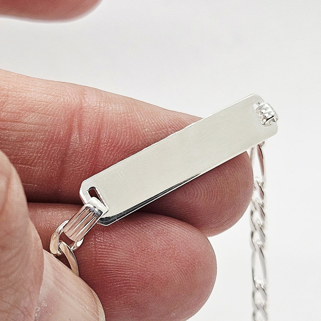 Sterling Silver Ladies Personalised ID Figaro Bracelet - 4mm