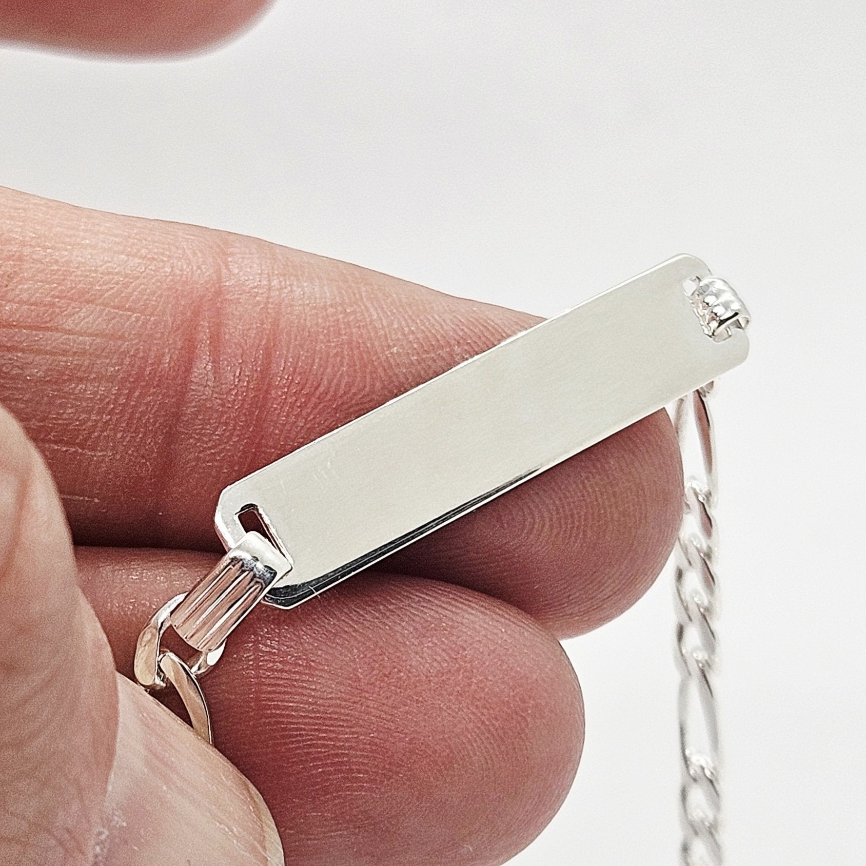 Sterling Silver Ladies Personalised ID Figaro Bracelet - 4mm