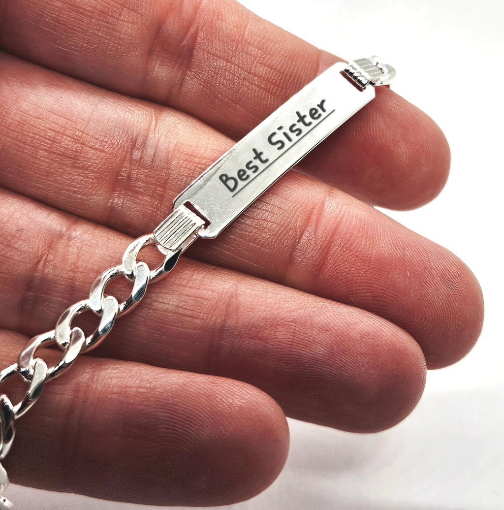 Sterling Silver Unisex Personalised ID Curb Bracelet - 6mm
