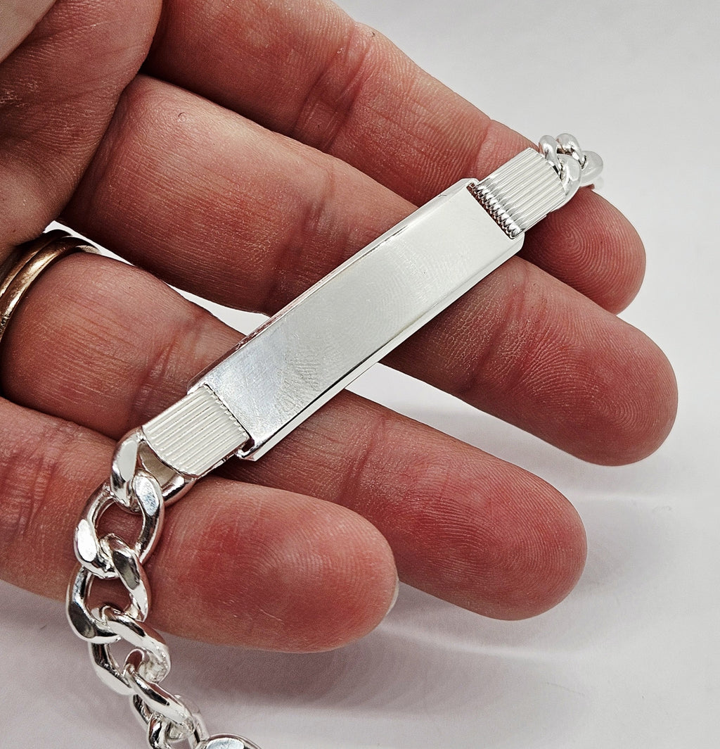 Sterling Silver Unisex Personalised Chunky ID Curb Bracelet - 8mm