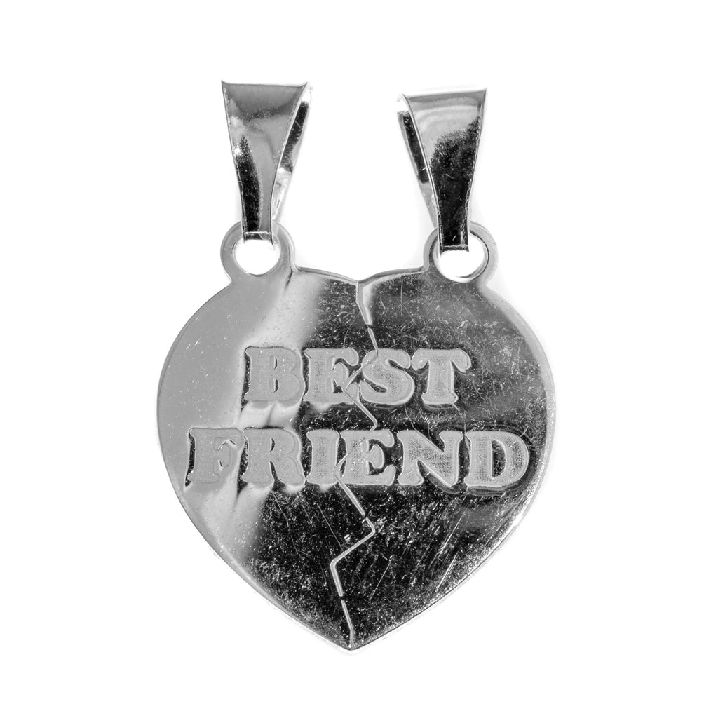 Sterling Silver Broken Love Heart Best Friends Pendant Charm