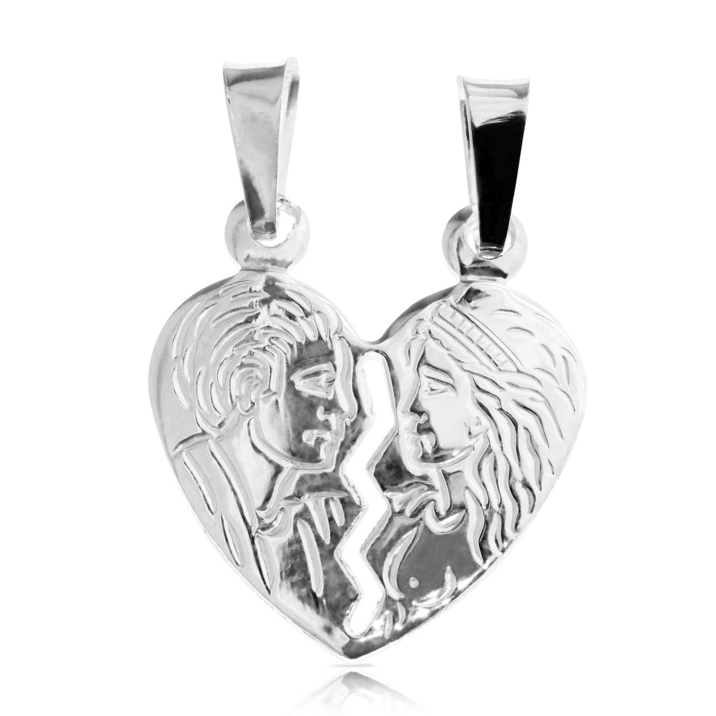 Sterling Silver Broken Love Heart Couple Pendant Charm