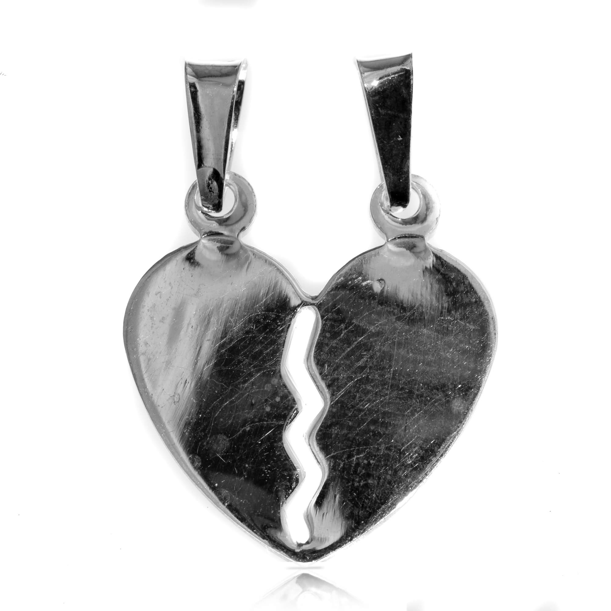 Sterling Silver Broken Love Heart Couple Pendant Charm