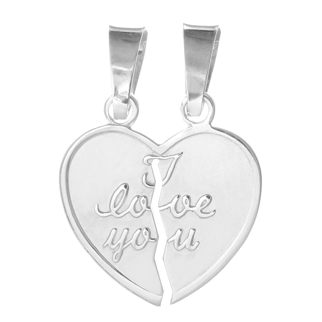 Sterling Silver Broken Love Heart "I Love You" Pendant Charm