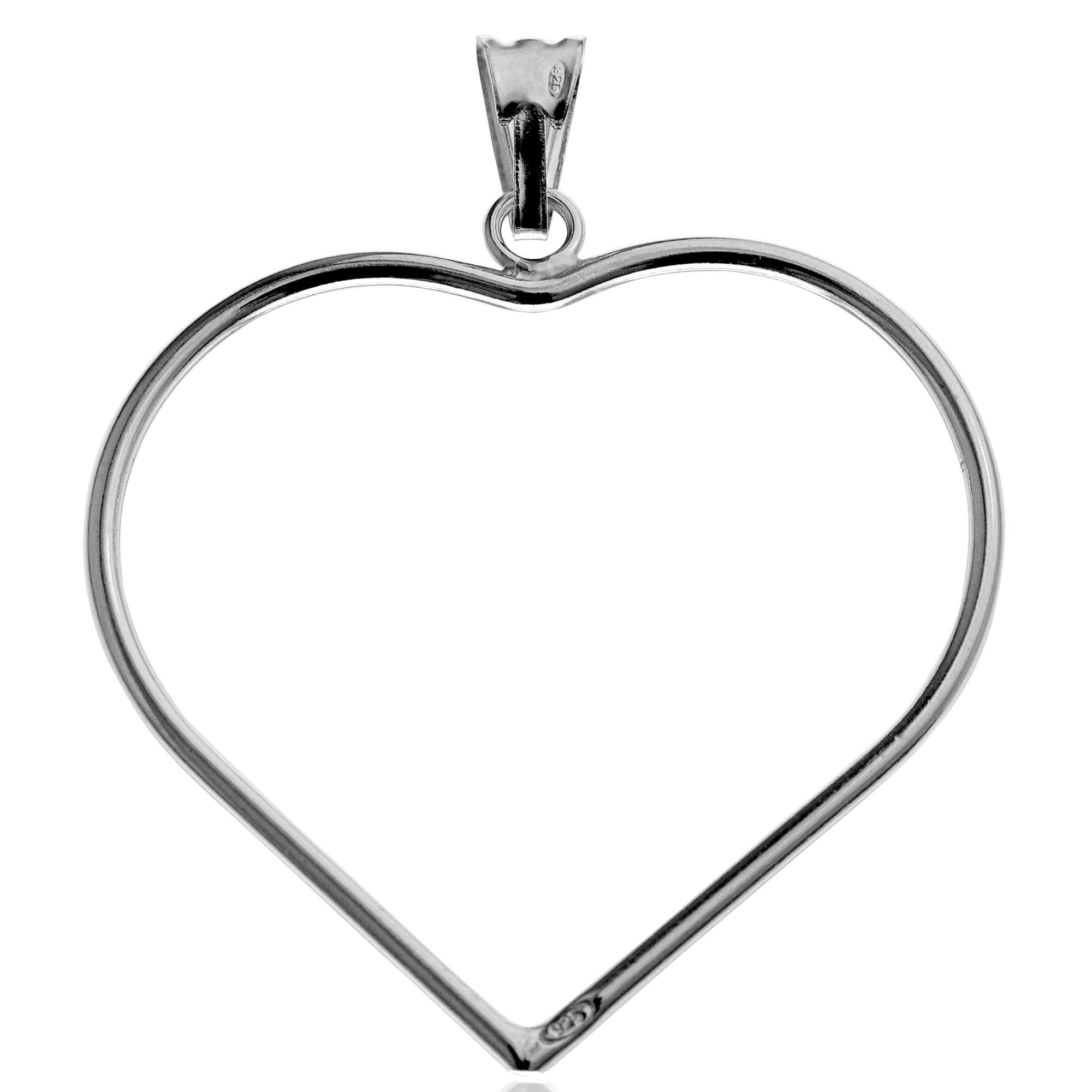 Sterling Silver Large Heart Outline Pendant Charm
