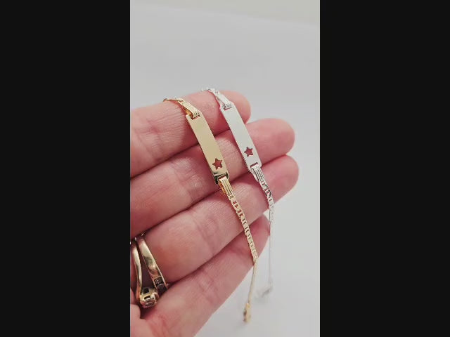 Sterling Silver Baby Personalised ID Star Mariner Bracelet - 2mm