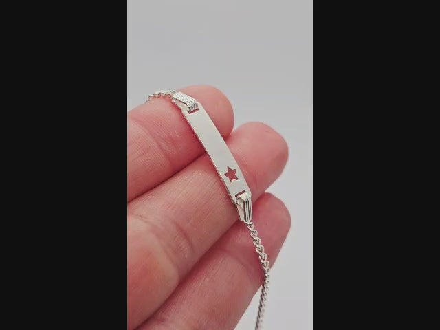 Sterling Silver Baby Personalised ID Star Curb Bracelet - 2mm