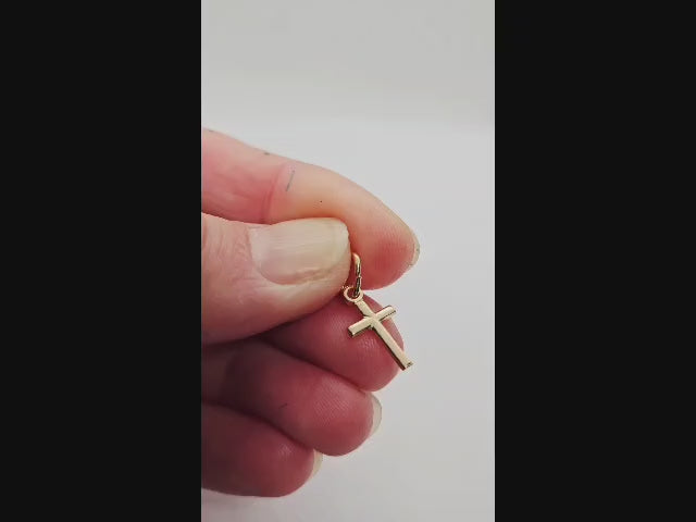 18ct Gold on 925 Sterling Silver Small Cross Charm Pendant