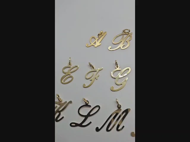 18ct Gold on 925 Sterling Silver Alphabet Initial Letter Large Script Pendant Charm